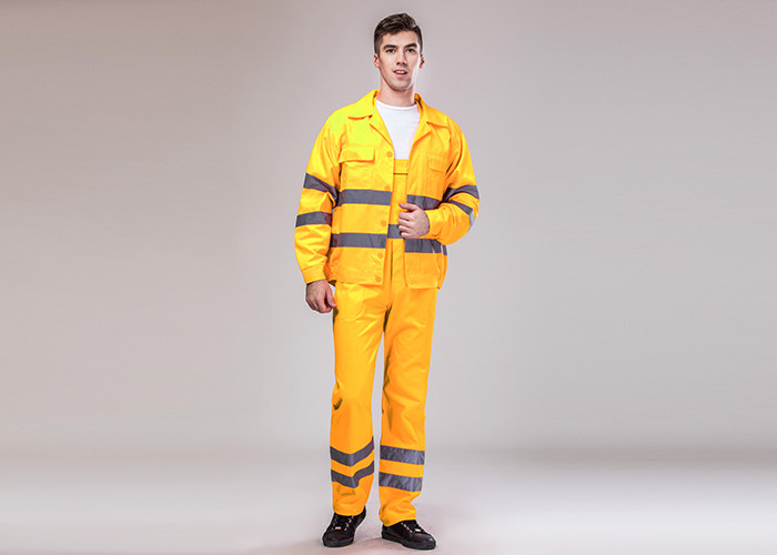 Double Stitching Safety Work Clothes High Visable Orange Jacket Bib Pants Suit