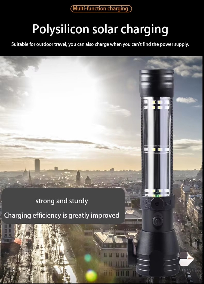 Super Bright LED Lighting Lantern Outdoor Travel Self-driving Tour Portable Life-saving Hammer Torch Solar Charging Flas
