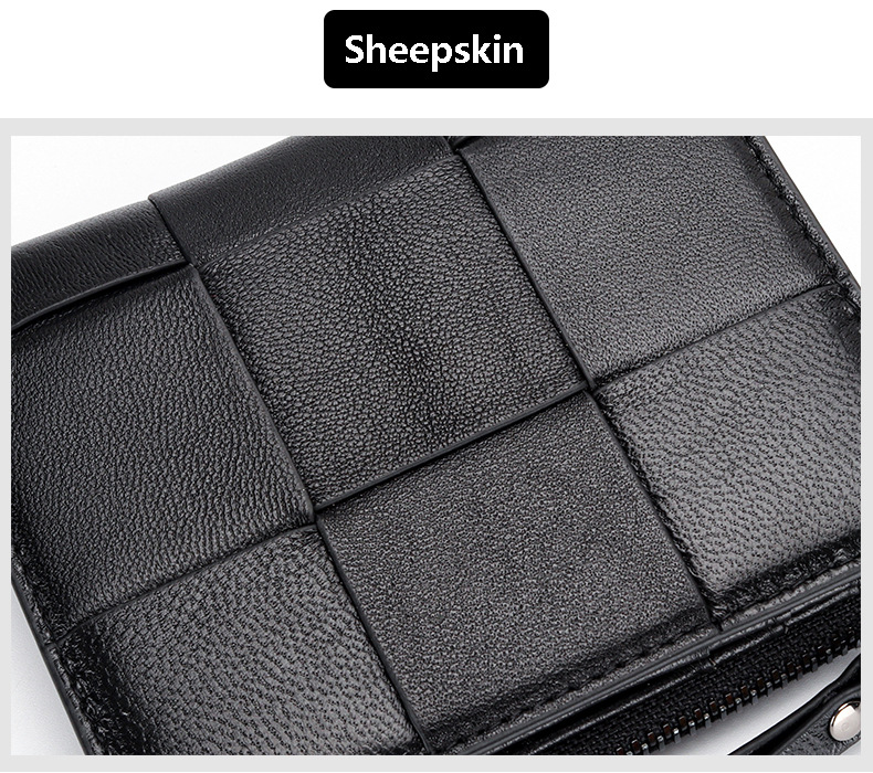 Genuine Leather Hand-woven Coin Purse Short Wallet for Men Women Unisex Sheepskin Wallet
