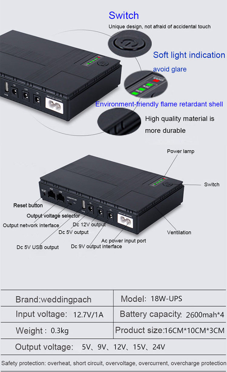 Uninterruptible Power Supplies 9v Ups For Wifi Router 10400mah With Poe Port
