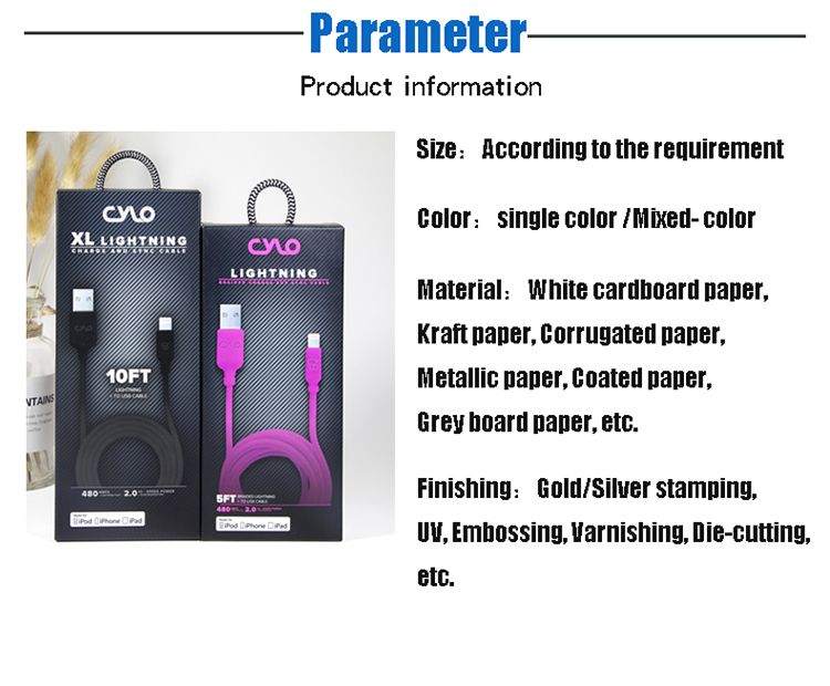 Custom Logo 300gsm paper Data Cable Packaging Box Retail Blister Pack With 4c Printing
