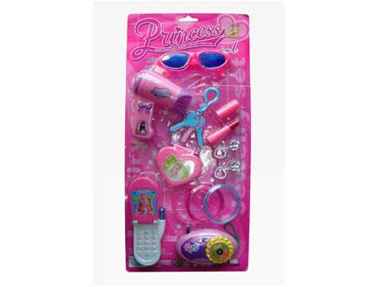 Fashion design beauty set with plastic toy moblie phone,liptick,camera,glass