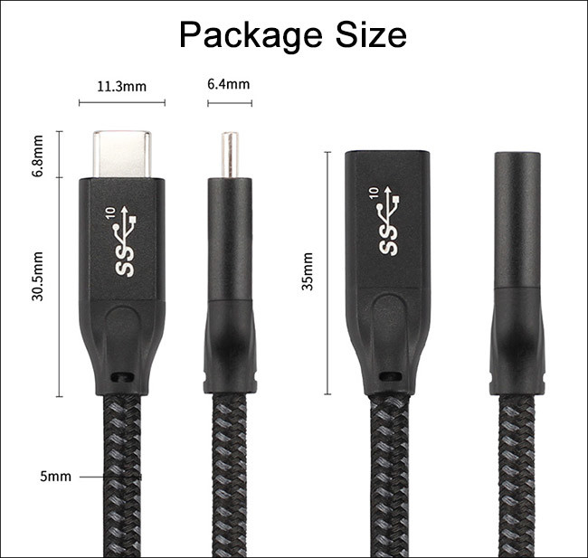 USB PD Cable Double Sided Male To Female Type C 0.6m 10Gbps