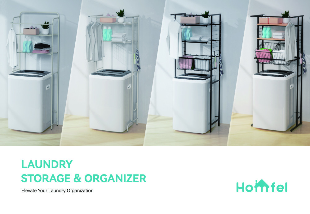 Pull Out Expandable Laundry Room Shelf Over Washing Machine Storage Rack 3-Tier Shelving Units With Rod