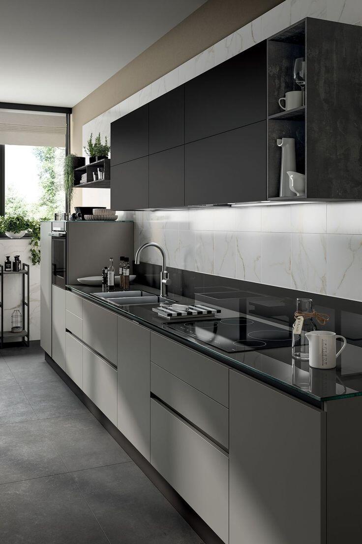Blum Handleless Light Gray Matte Storage Cabinets for Modern Kitchen Furniture Design
