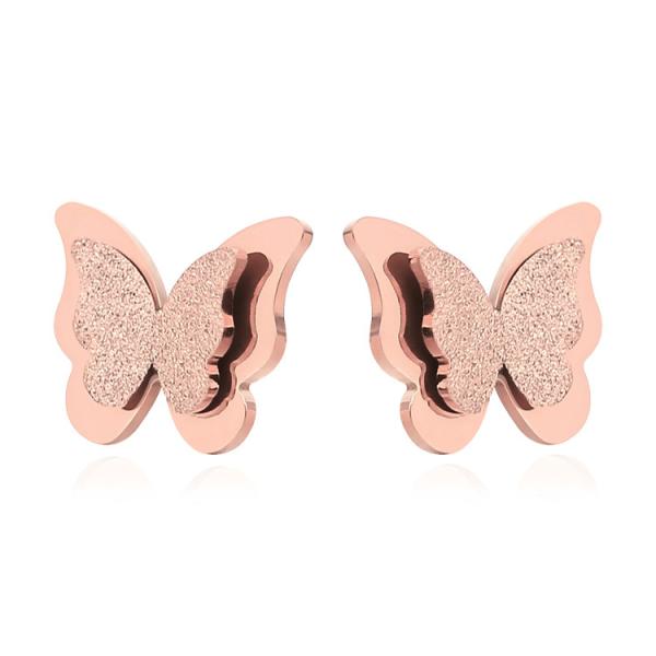 Free Shipping Stainless Steel 18K Rose Gold Plated Double Butterfly Stud