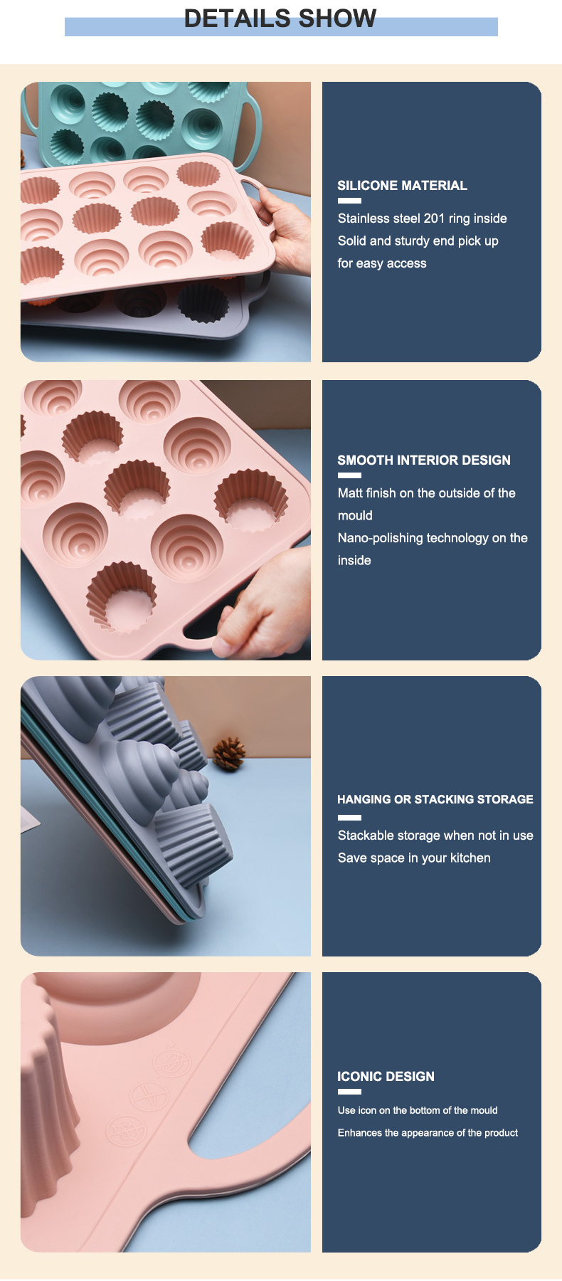 Non Sticky 12 Cavity Silicone Mini Cupcake Molds