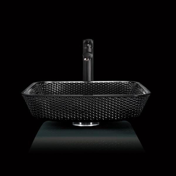 12mm Thick Black Glass Bathroom Sinks 400mm Height Crystal OEM Square Above