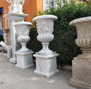 China Marble carvings planter stone carved flowerpot sculpture,outdoor stone garden statues supplier on sale
