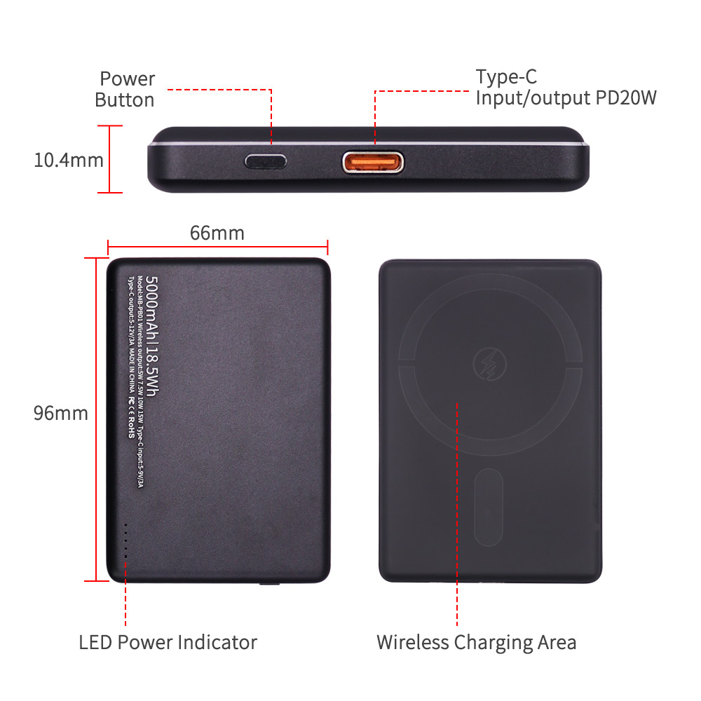 Wireless Magnetic Power Bank Charger 5000mAh For Iphone External Battery