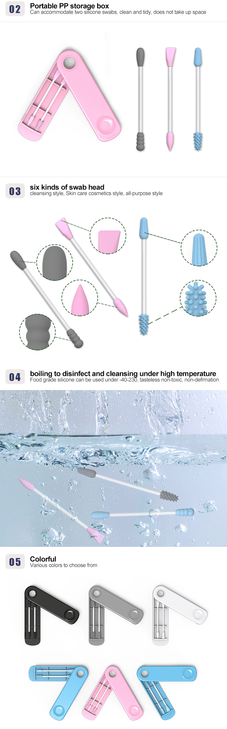 Portable Double-headed Reusable Ear Stick In Box Makeup Silicone Cotton Swab