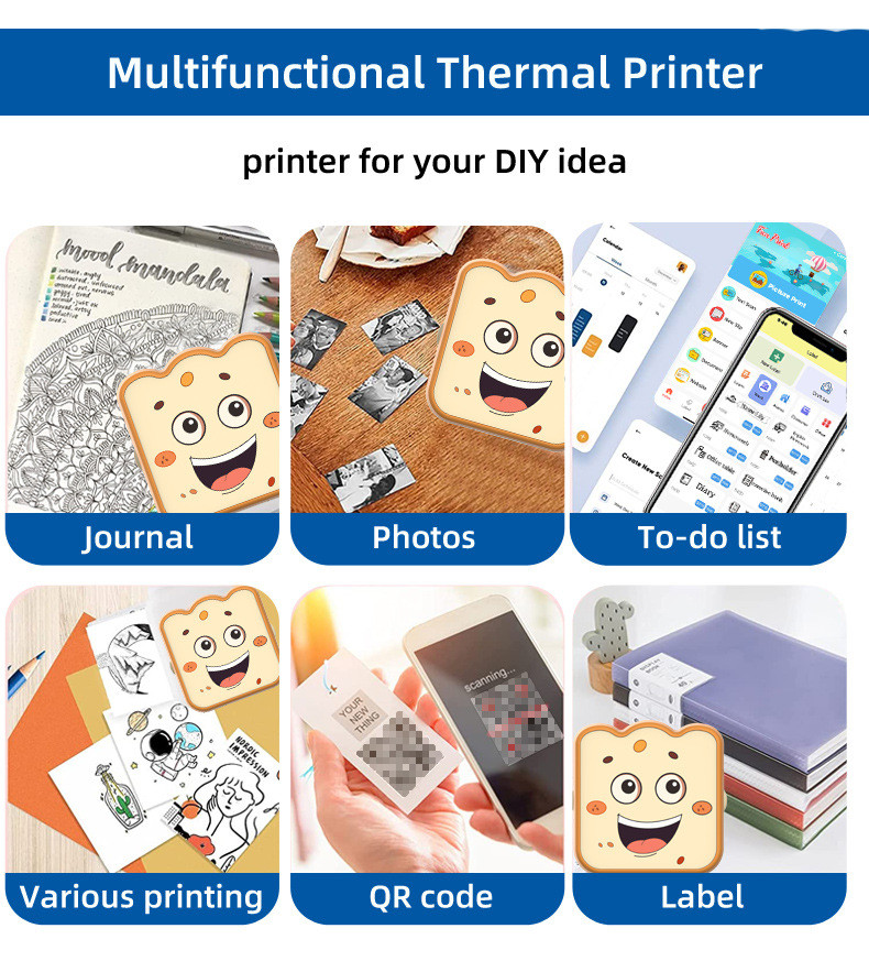 1200mA 3.7V Thermal Portable Mini Inkless Printer Sticker 203DPI
