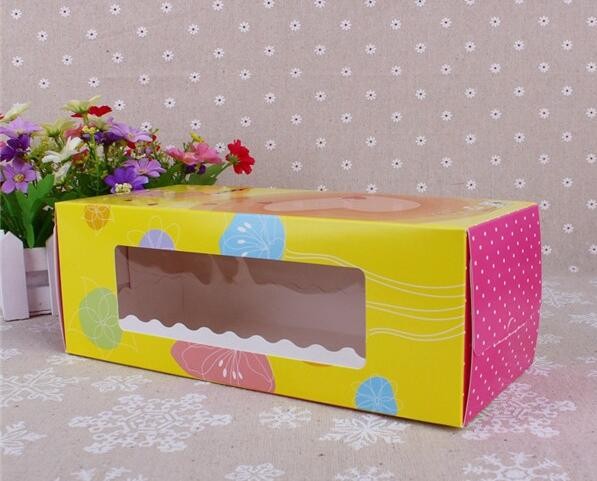 Wholesale custom Paper Cookies packing Cake Box with PVC window,Wholesale Plastic Square Birthday Wedding Packaging Clea