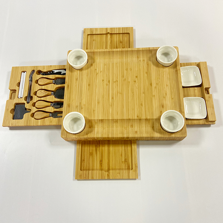 Kitchen Charcuterie Bamboo Eco Friendly Cutting Board Set With Cutlery And Slates