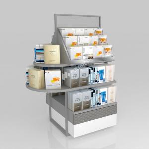 Retail Store Stand Grey Wooden Island Cabinet For Space-Saving Shop Table And