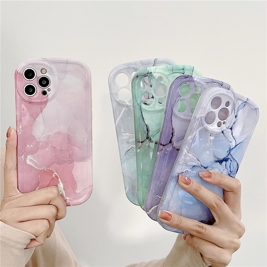 Marble Watercolor Lens Protection Soft IMD Case For iPhone 13 Max