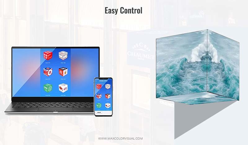 Full Color 5 Sides HD Magic Cube LED Display With Sealed Iron Cabinet