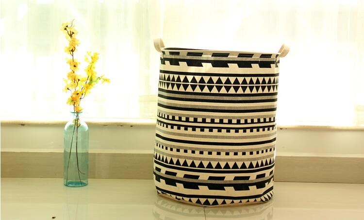 Ramie Cotton Foldable Laundry Basket Cylindric Burlap Canvas Storage Basket