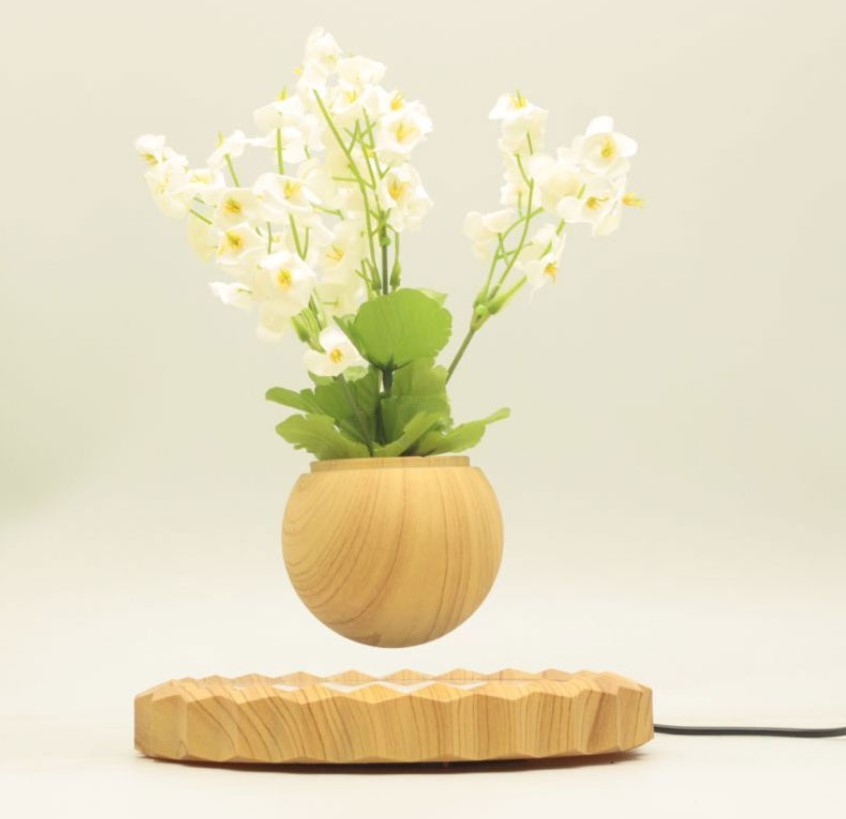 wooden magnetic levitate floating bottom air bonsai pot tree