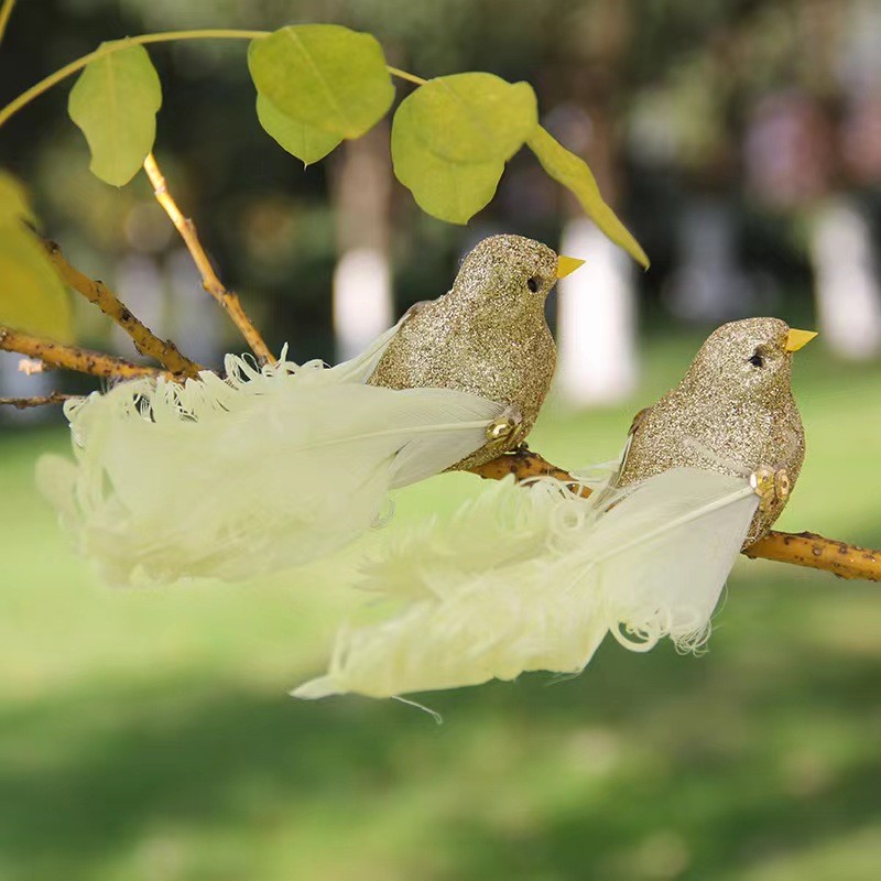 Christmas Party Decoration Artificial Feathered Birds With Accessory