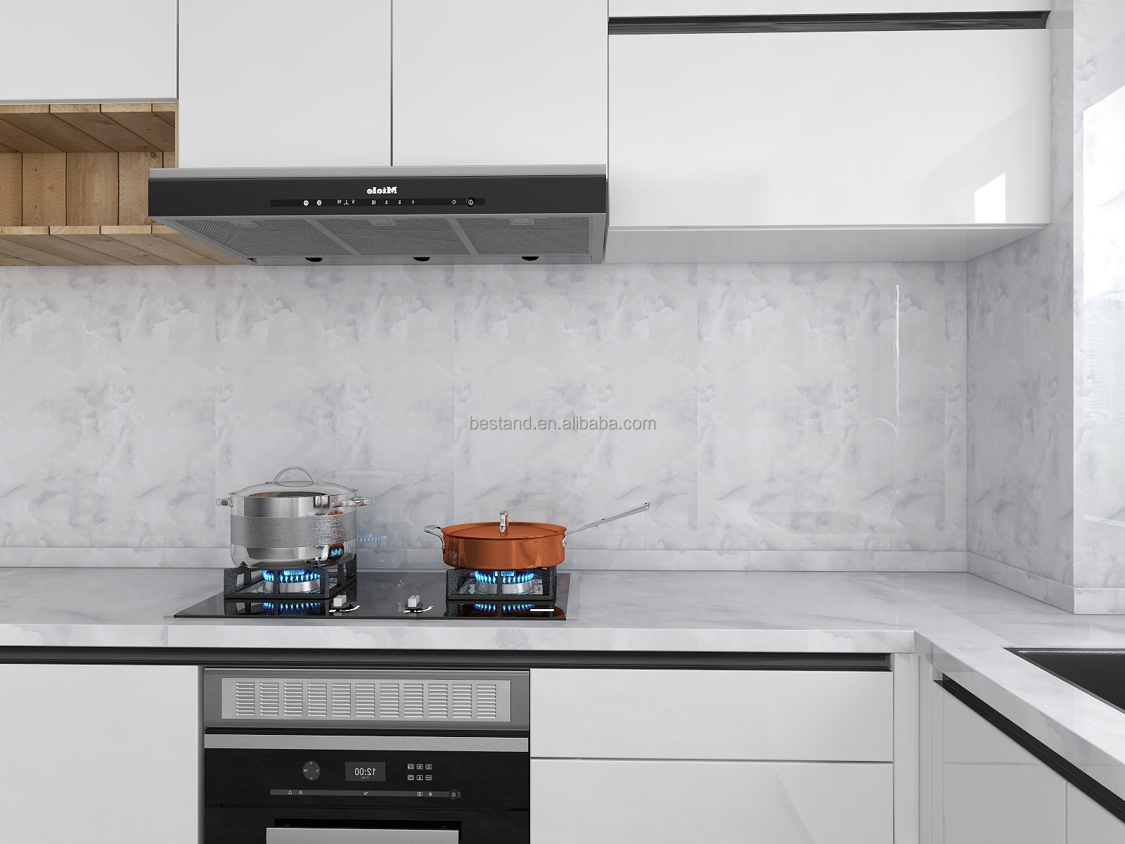 80CM Width Marble Sticker Anti Oil Waterproof Kitchen Wallpaper Modern Design PVC Kitchen Backsplash Sticker