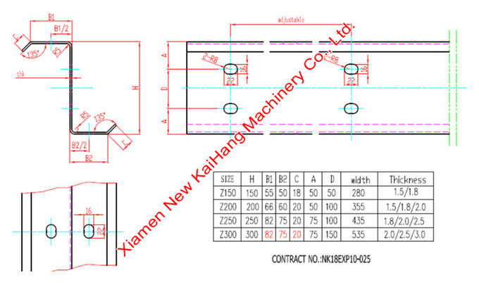 22KW Cr12Mov Blade Steel Frame Auto Z100-300 Purlin Roll Forming Machine
