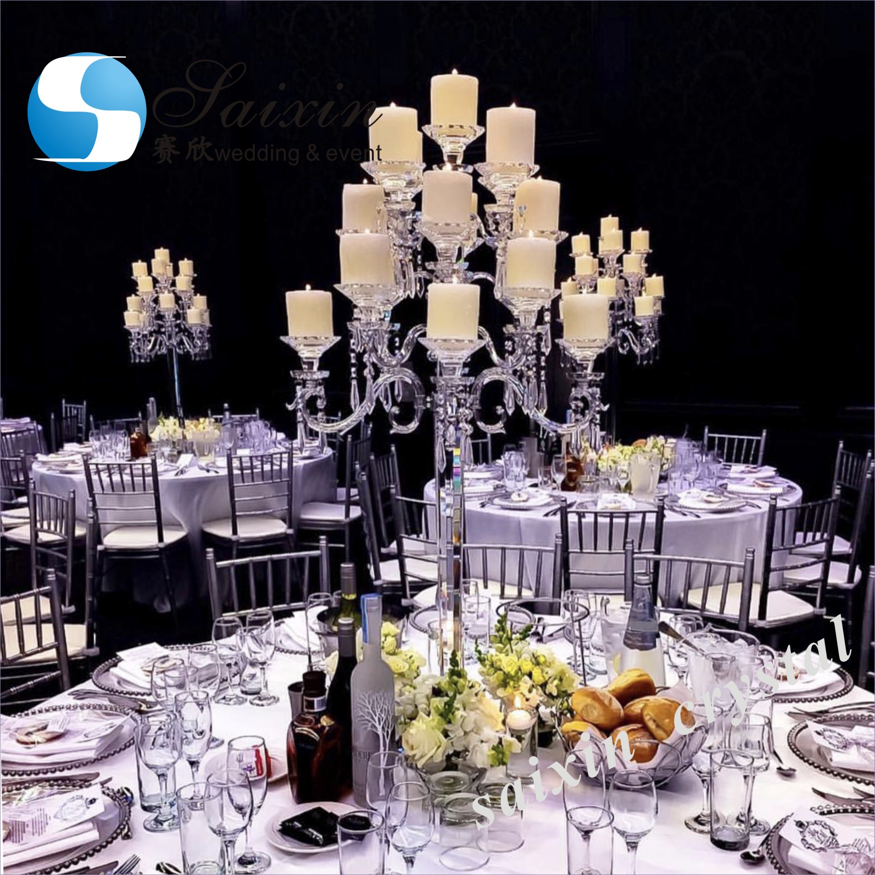 New design 7 arms crystal candle holder for wedding table decor
