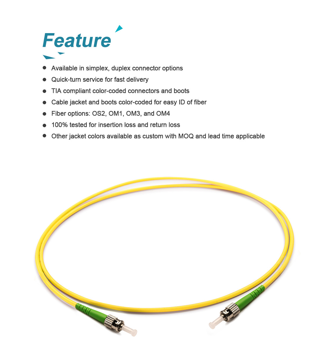 G652D Single Mode Fibre Patch Leads , Om1 Om2 Fiber Optic Cable Assembly