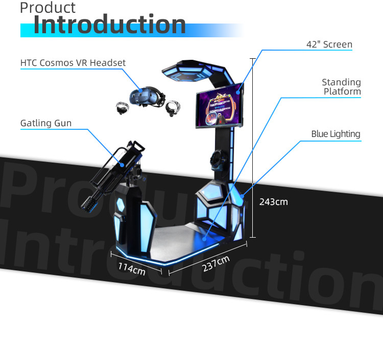 Amusement Gatlin 42 Inch Screen Standing VR Machine Gun Shooting Game Simulator