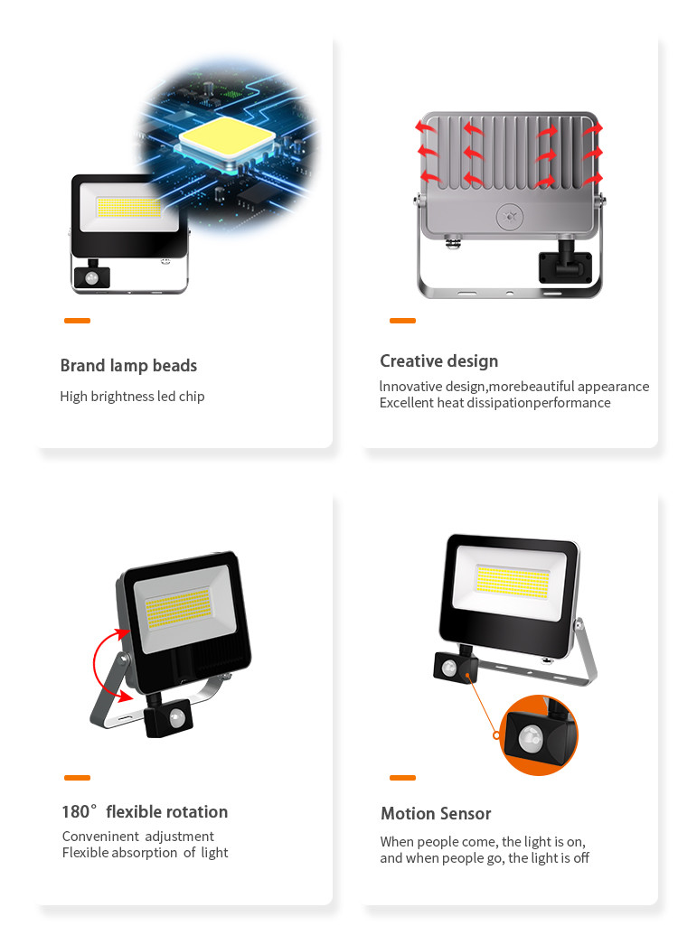 Security Spotlight IP65 Waterproof Hot Sale Led Flood Light Aluminum Housing With Motion Sensor For Garden Street Wall