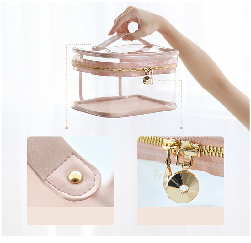 Logo Custom Pink Clear Handle Wash PVC Cosmetic Bag