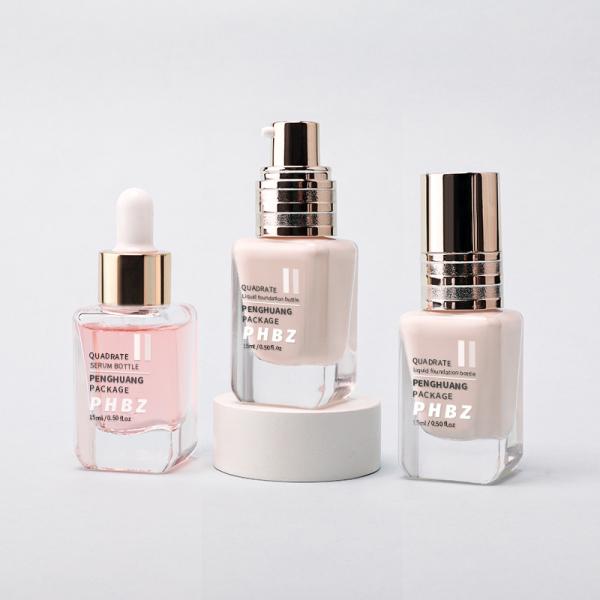 Square Stransparent Foundation Glass Bottle 15ml Sample Size Cosmetic Lotion
