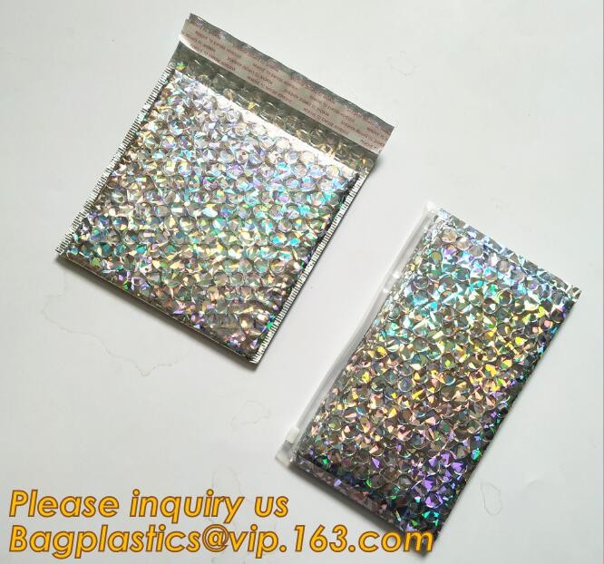 air mail metallic holographi rose gold bubble padded mailer / Zip lockkk bubble bag/ slider bubble bag,Holographic Factory