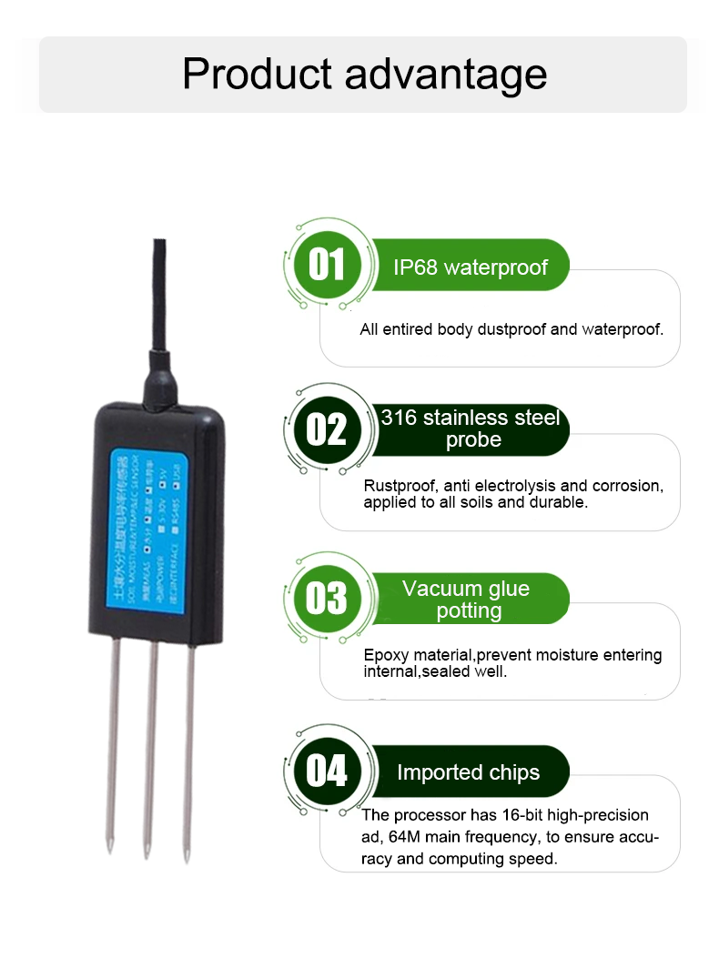 304 Stainless Steel RS485 Soil Temperature Humidity EC Sensor for Soil Moisture Testing