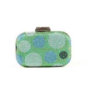 Hot Fix Green Rhinestone Evening Bags With Decorative Multicolor Dots