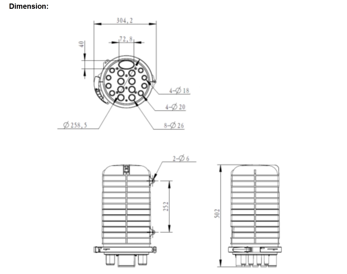 72cores Inlet/Outlet 1 4 Dome Splice Closure for FTTH CZHNX Fiber Optic Equipment