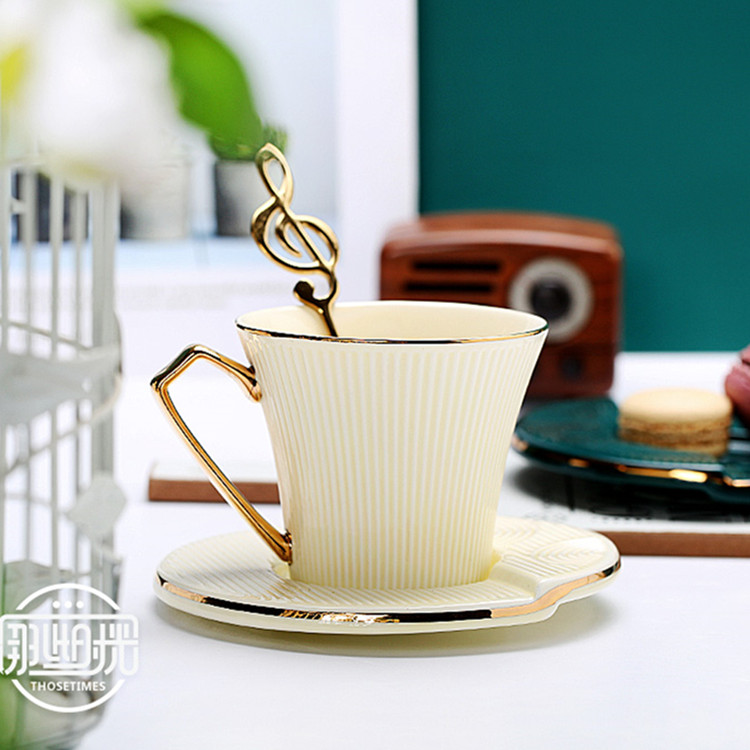 Custom Afternoon Drinkware Luxury Gold Plated Ceramic Cup with Saucer Wholesale Modern Irregular Coffee Tea Cups