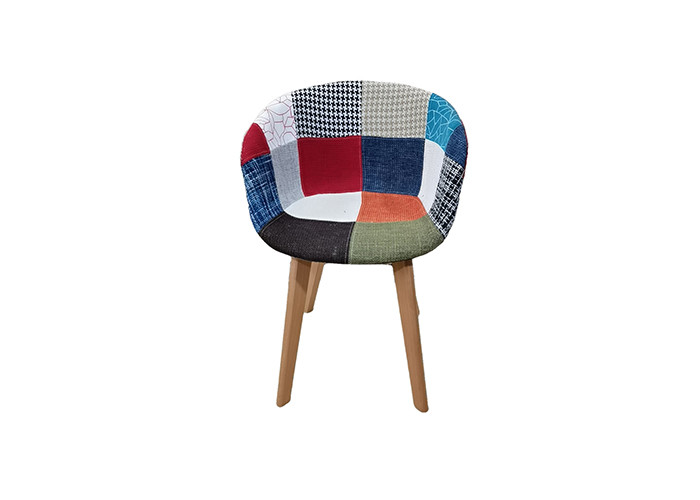 Solid Wood Patchwork Fabric Upholstered Dining Chairs With Arms