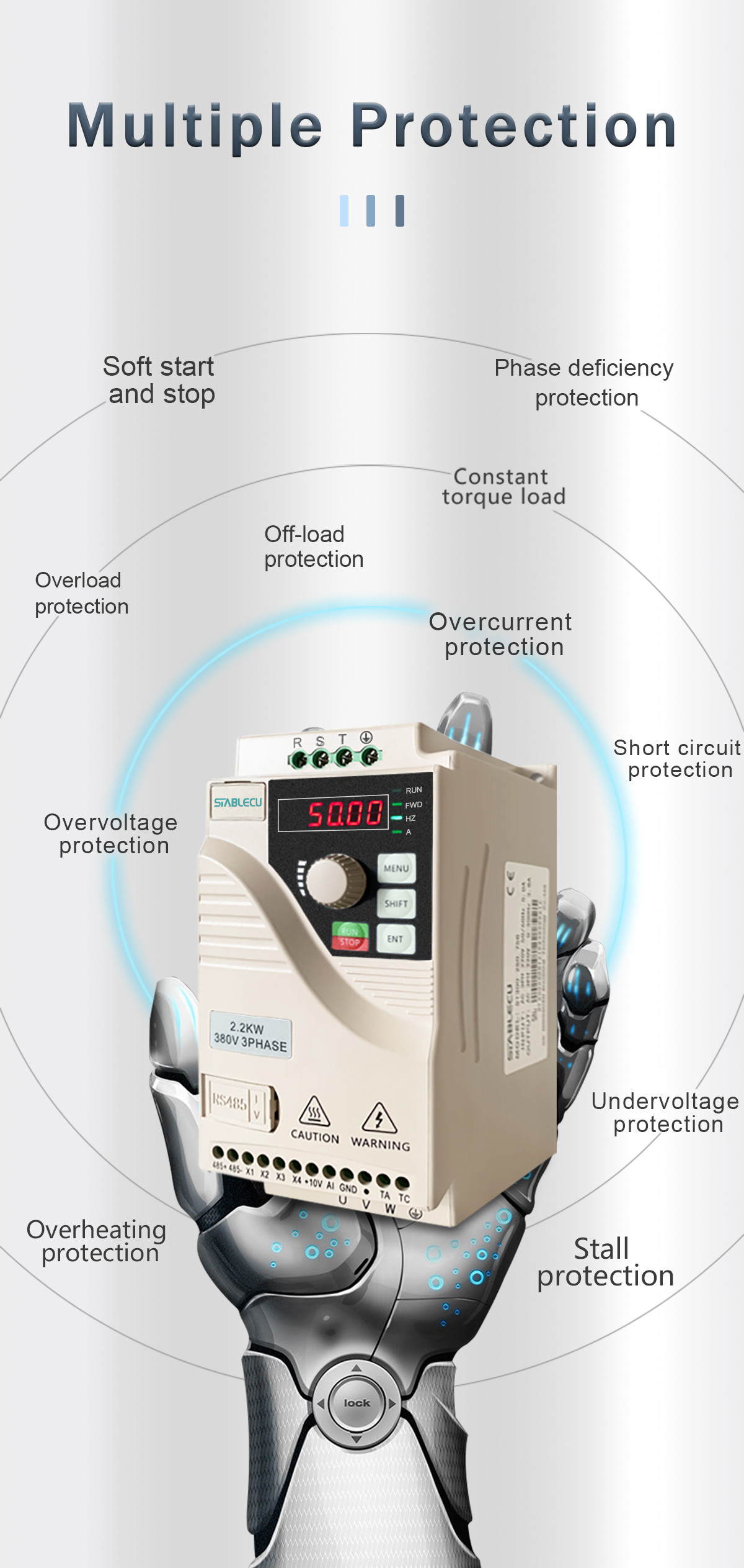 1HP 0.75KW Mini VFD 220V 1 Phase Frequency Converter For 3 Phase Motor