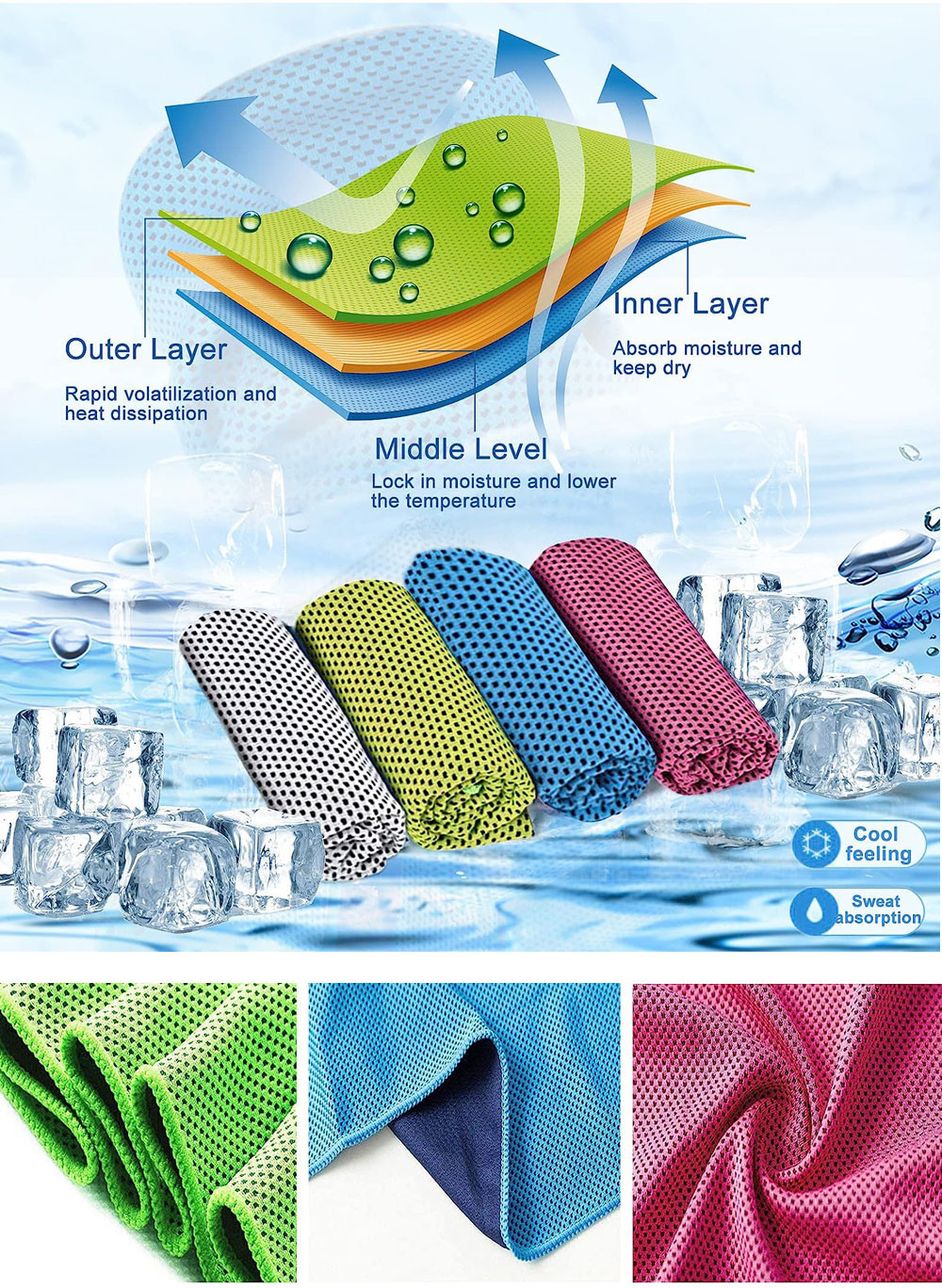 Convenient Packaging Gym Sport Towel Polyester Microfiber Instant Cooling Towel