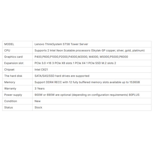 Intel Xeon Processor Type Lenovo ThinkSystem ST58 Tower Workstation Original Product