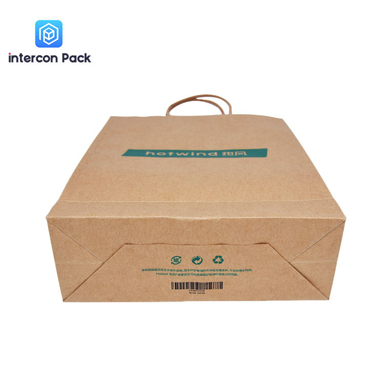 Shaped CMYK Printed Kraft Paper Bags With Handles And Logo Brown Color