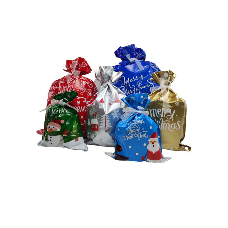 Chocolate PET / VMPET / PE Christmas Wrapping Bags With Drawstrings No Handle