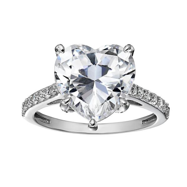 Micro Insert Inlay Technology Heart Cut CZ Stone 925 Sterling Silver Engagement