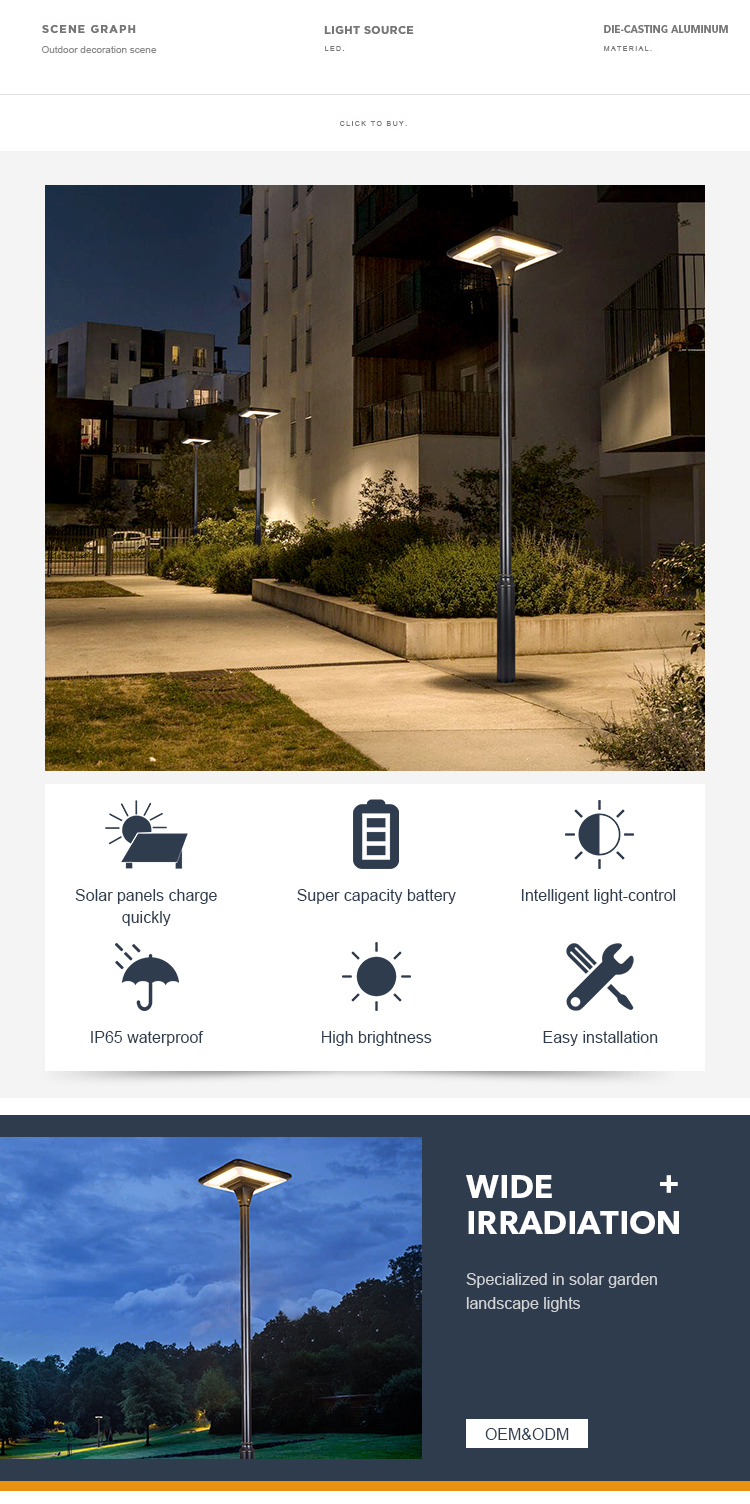 45W Quare Shape Outdoor Garden Solar Light All In One IP65 For Communities Parks