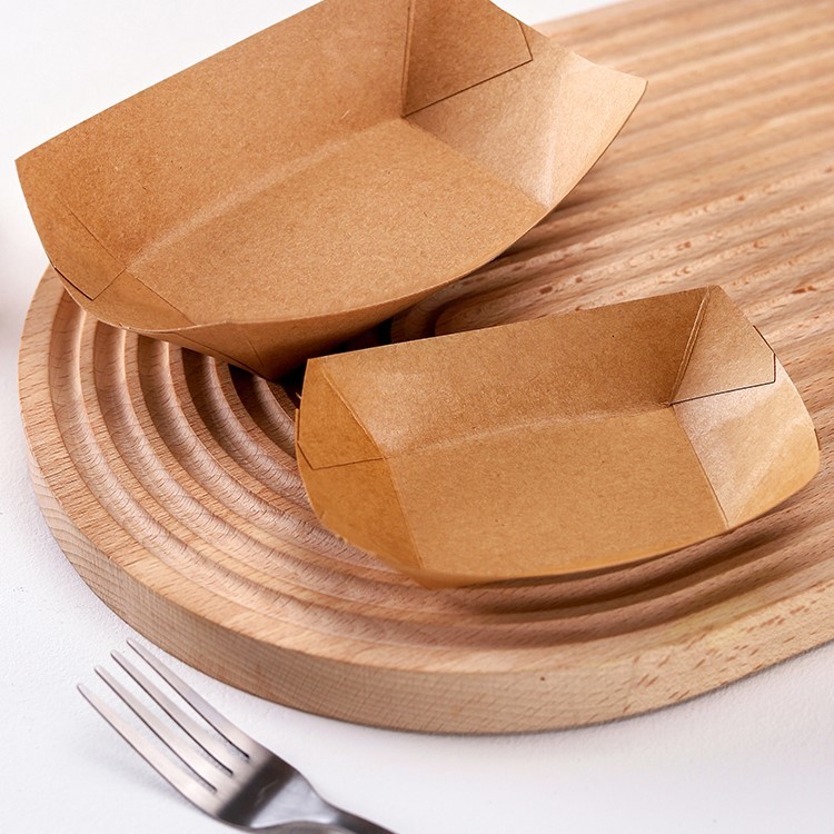 Custom Size Disposable Brown Paper Boat Tray for Fruits and Kraft Food Box Container for Sushi and Craft Use