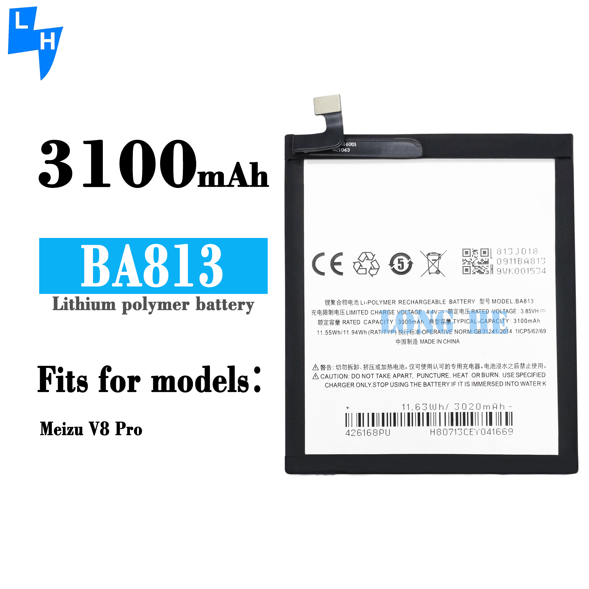 3100mAh Rechargeable Batteries for Meizu V8 Pro OEM BA813 Cell Phone Version Battery