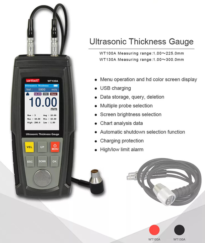 WT130A Digital Ultrasonic Thickness Gauge USB Charging Metal Thickness Tester