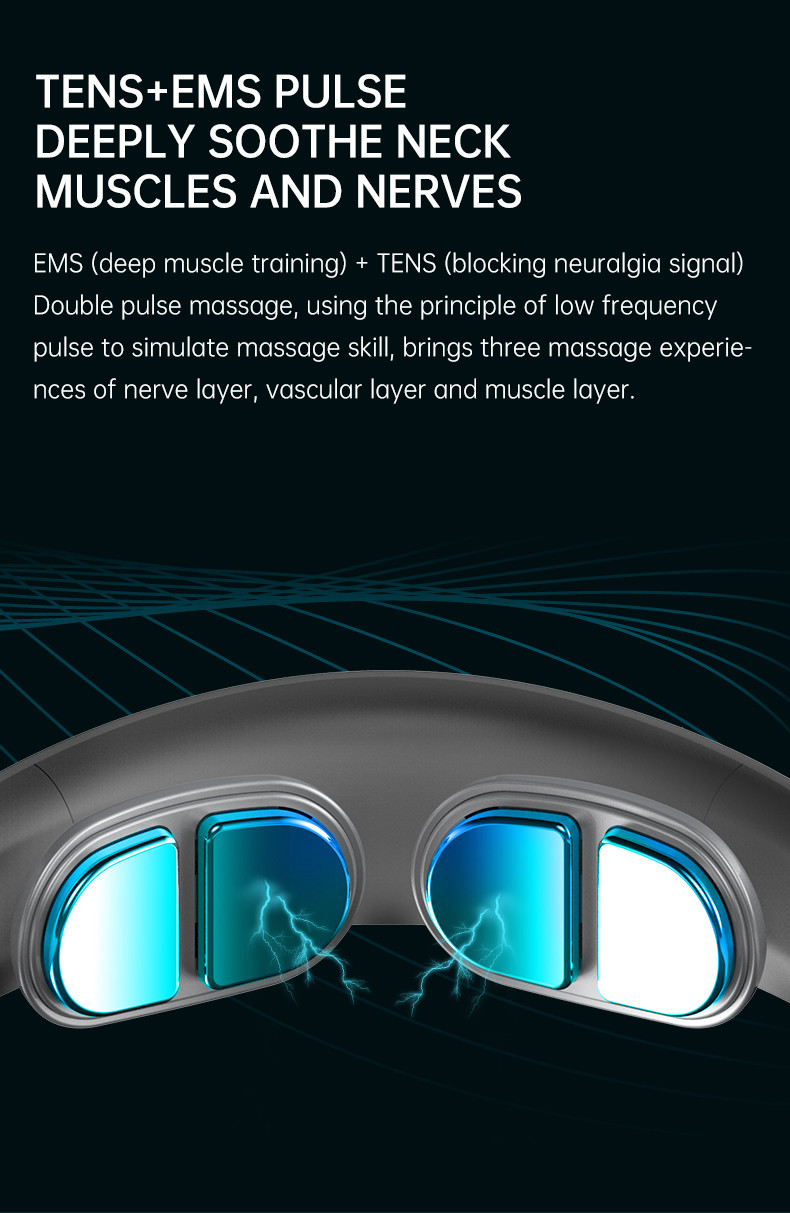 FCC Electric Pulse Cordless Neck Massager Painess Relief Deep Muscle Training