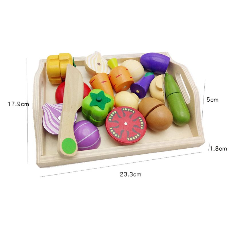 Education 9.25in Wooden Fruit And Veg Toys Magnetic Fruit Cutting